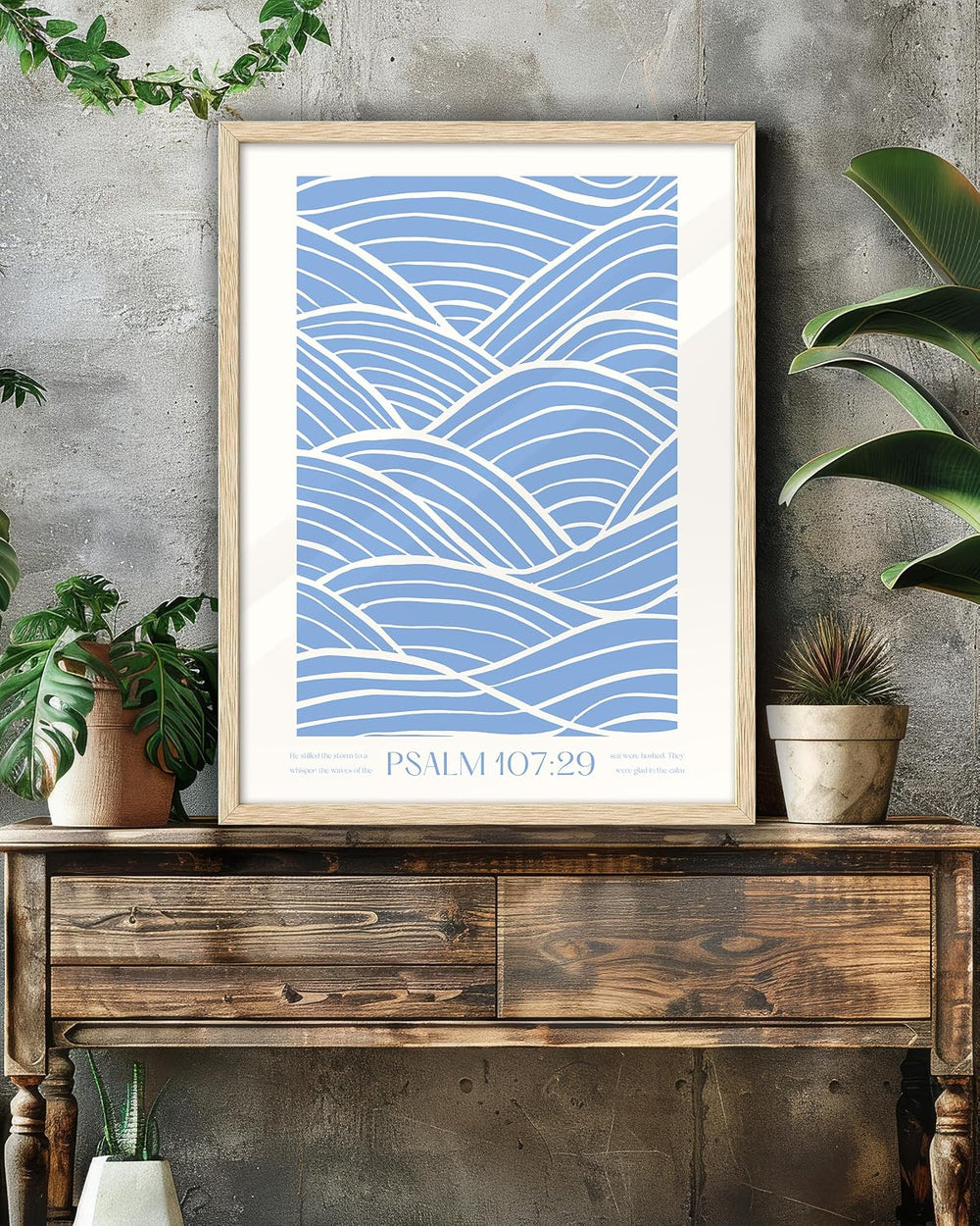 EcoHest 12x16 in Psalm 107:29 Ocean Waves Christian Framed Wall Art