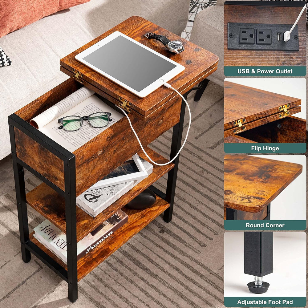 Yoobure End Table with Charging Station, Flip Top Side Table with USB Ports a...