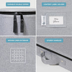 Hard Shell China Storage Containers 12-Piece Set Moving Boxes for Dinnerware, Glasses, Plates, Mugs and Saucers Sturdy Dish Organizer with Dividers for Seasonal Storage - Service for 12 - Grey