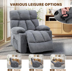 Oversized 360° Swivel Massage Rocker Recliner Chair, Massage & Heat, Grey | Vibration Massage, USB Charge Port, 4 Pockets 2 Cup Holders, Comfy Rocking Recliners for Living Room & Bedroom, Reading Chair