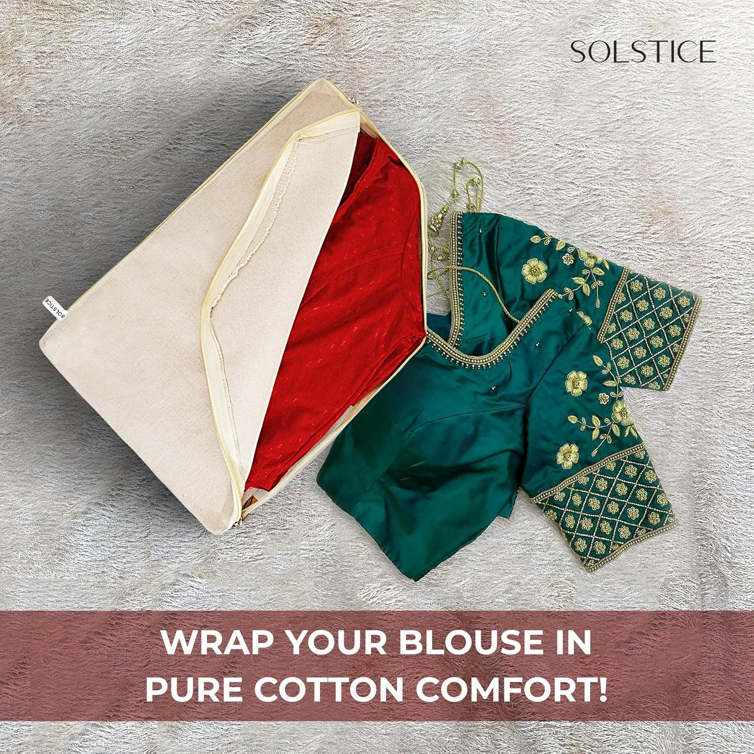 SOLSTICE 3 Pack Cotton Canvas Blouse Organizer for Wardrobe, 38 x 25 x 17 cm