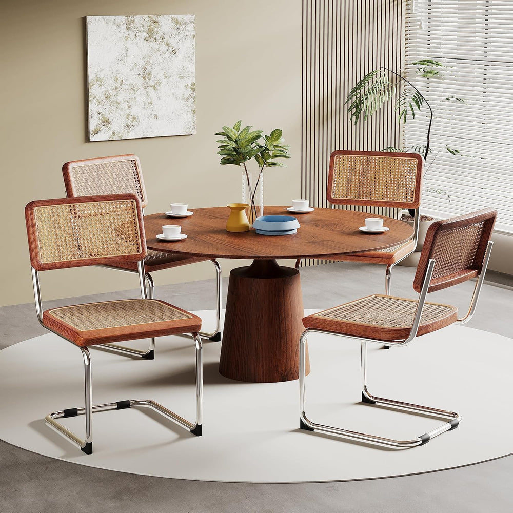 Dining Chairs Set of 2,Natural Rattan Seat Kitchen Accent Side Chair-Brown