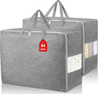 2Pack 84L Large Storage Bags, Folding Moving Comforter Blanket Storage Bags Closet Organizers and Storage Containers with Strong Handles&Zippers Clear Window for Clothes Bedding Pillow, Grey