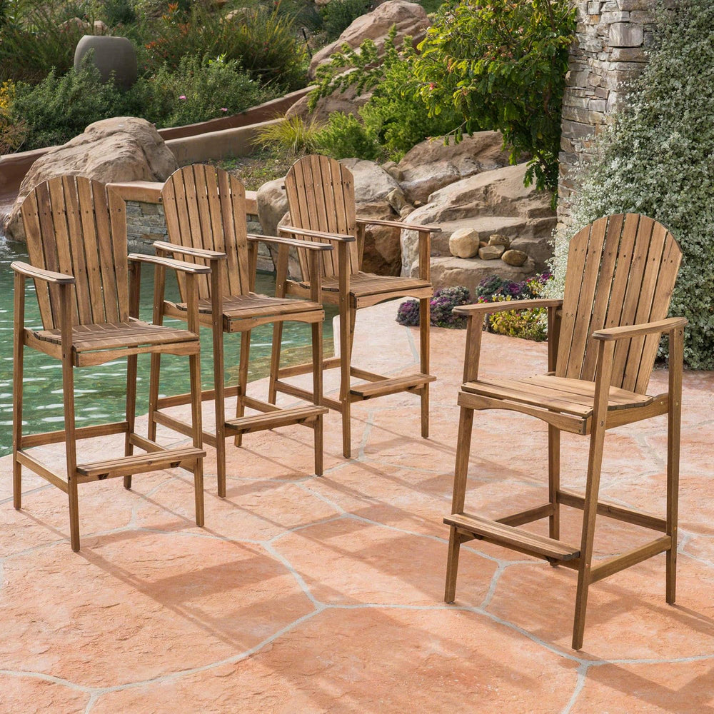 Great Deal Furniture Noble House Malibu Outdoor Acacia Wood Adirondack Barsto...
