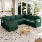 106.7" Sectional Sleeper Sofa with Pull Out Couch, Modern 7 Seat U Shaped Modular Couch, Green Sectionals Modular Sofa with Storage, Comfy Corduroy Couches Sectional for Living Room & Apartment