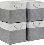 Mangata Fabric Storage Basket, Canvas Cube Storage Boxes 11.8 x 11.8 inch for Cupboards, Shelves, Closet, Grey Whiteï¼ˆ30x30x30cm, 4 Packï¼‰