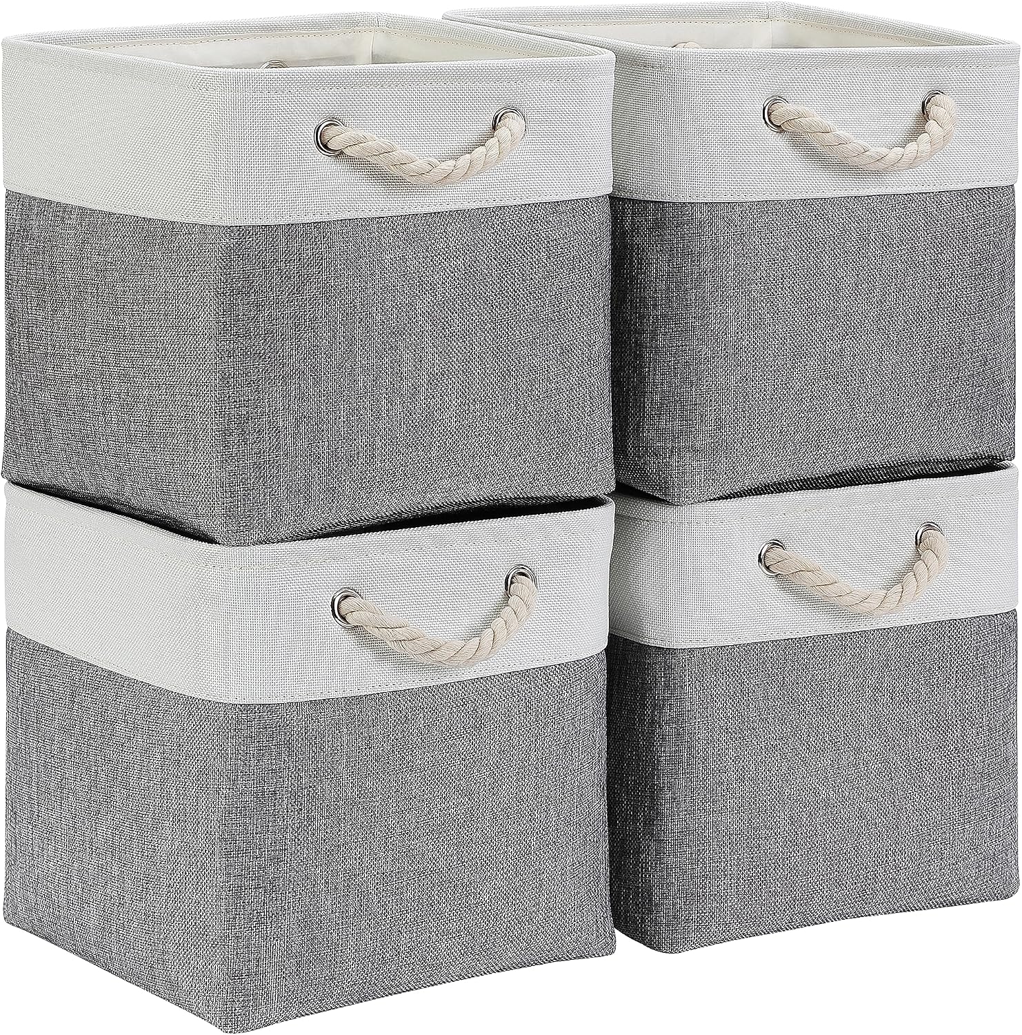 Mangata Fabric Storage Basket, Canvas Cube Storage Boxes 11.8 x 11.8 inch for Cupboards, Shelves, Closet, Grey Whiteï¼ˆ30x30x30cm, 4 Packï¼‰