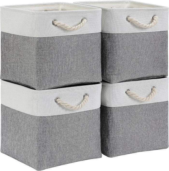 Mangata Fabric Storage Basket, Canvas Cube Storage Boxes 11.8 x 11.8 inch for Cupboards, Shelves, Closet, Grey Whiteï¼ˆ30x30x30cm, 4 Packï¼‰