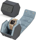 QWATCHBANDS Leather Watch Cases for Men - Hexagon Single & Double Watch Roll Travel Case - Genuine Napa Leather with Velvet Interior - Storage & Display Holder 1 or 2 Watches