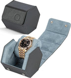 QWATCHBANDS Leather Watch Cases for Men - Hexagon Single & Double Watch Roll Travel Case - Genuine Napa Leather with Velvet Interior - Storage & Display Holder 1 or 2 Watches