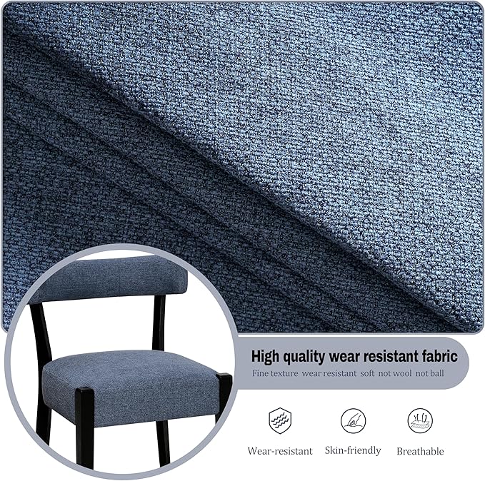 Modern Dining Chairs Set of 8, Upholstered Kitchen & Dining Room Chairs, Mid Century Modern Wooden Dining Chairs Oversized Sturdy Fabric Rounded Chairs Curved Back, Blue