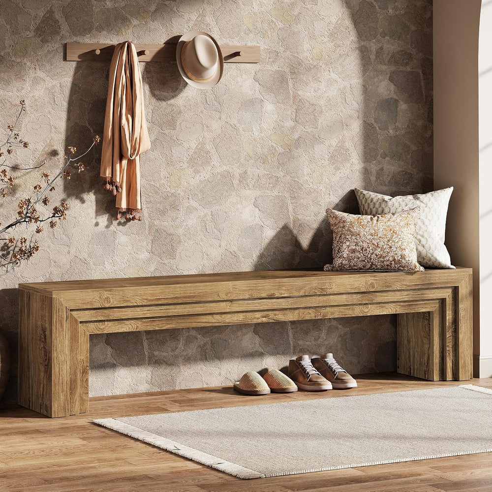 Tribesigns 71" Extra Long Entryway Bench, Modern Farmhouse Shoe Bench Wo...