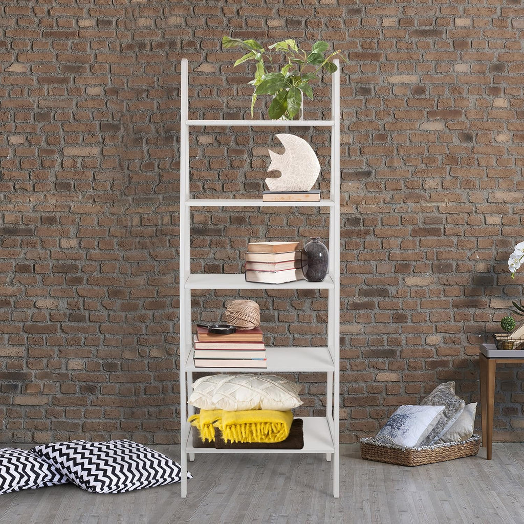 Casual Home 100% Solid Wood 5-Shelf Ladder Bookcase, Standard, 72"H, White