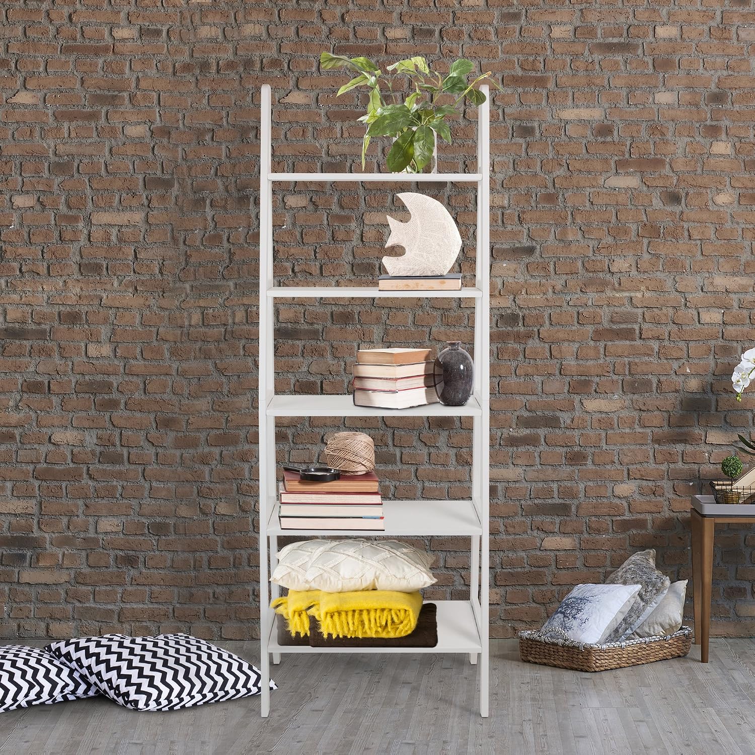 Casual Home 100% Solid Wood 5-Shelf Ladder Bookcase, Standard, 72"H, White