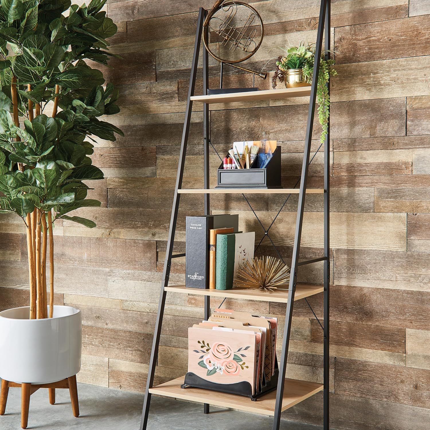 ClosetMaid 1312 4-Tier Wood Ladder Shelf Bookcase, Natural