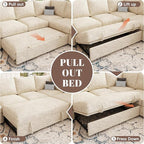 108 Inch Modular Sectional Sofa with Pull Out Bed,U Shaped 7 Seat Sectional Sleeper Sofa with Storage,Sectional Couches for Living Room,Cloud Modular Couch,Removable Sofa Cover,Beige