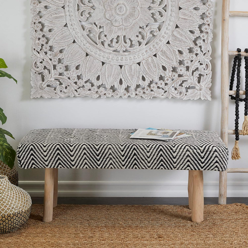 Deco 79 Polyester Chevron Bench with Wood Legs, 48" x 18" x 20&quot...