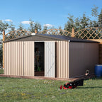 AECOJOY 12' x 12' Shed Metal, Outdoor Storage Sheds & Outdoor Storage 12' x 12' with Lockable Doors, Large Steel Yard Shed, Utility and Tool Storage for Garden, Backyard, Patio, Outside use in Grey