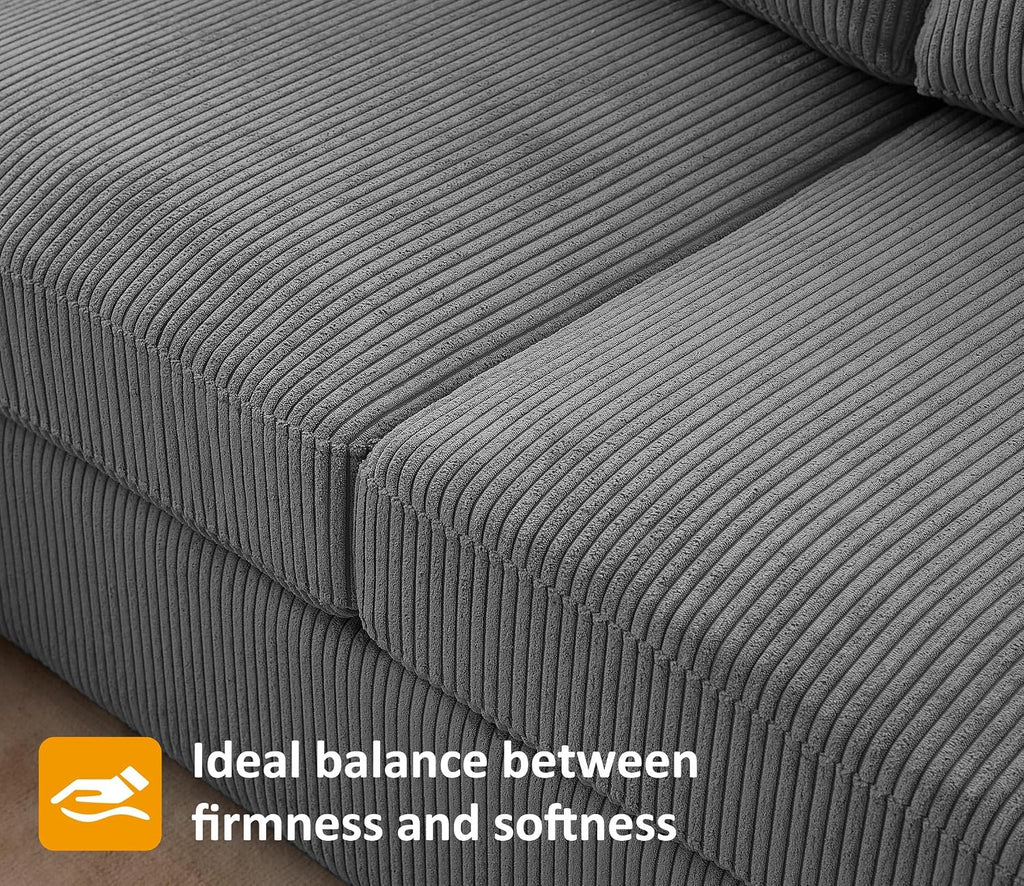 119" L-Shaped Sectional Sofa with Reversible Chaise, Modern Corduroy Couch with Deep Seats, 4-Seater Upholstered Sofa for Living Room or Apartment, Dark Grey
