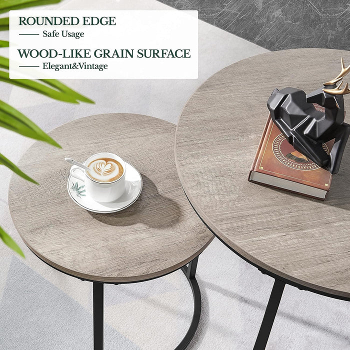 Topeakmart Nesting Side Tables Set of 2, Modern Round End Tables, Gray | Nesting Coffee Table with Waterproof Scratch Resistant Surface & Sturdy Metal Base for the Living Room, Guestroom, Balcony