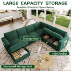 106.7" Sectional Sleeper Sofa with Pull Out Couch, Modern 7 Seat U Shaped Modular Couch, Green Sectionals Modular Sofa with Storage, Comfy Corduroy Couches Sectional for Living Room & Apartment