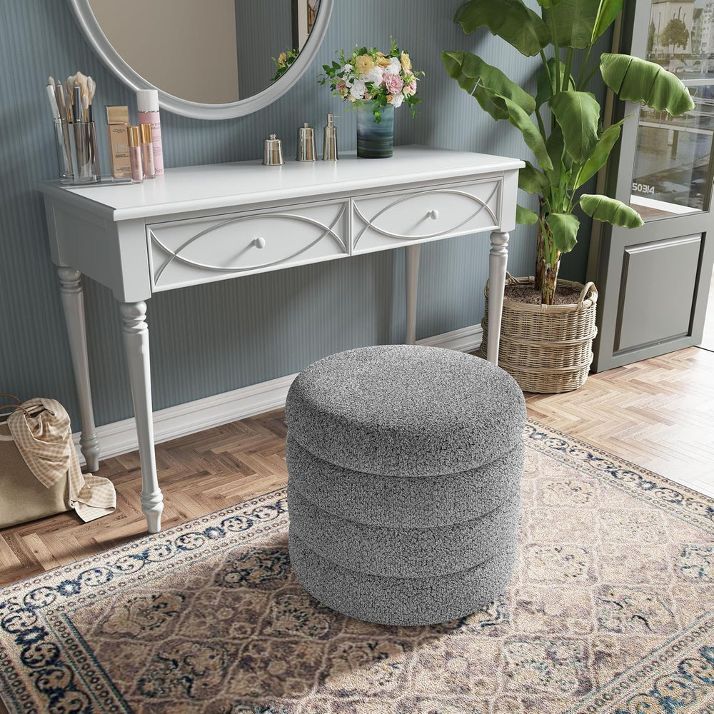 allamazing Storage Ottoman, Round Ottoman with Storage, Vanity Stool Foot Res...