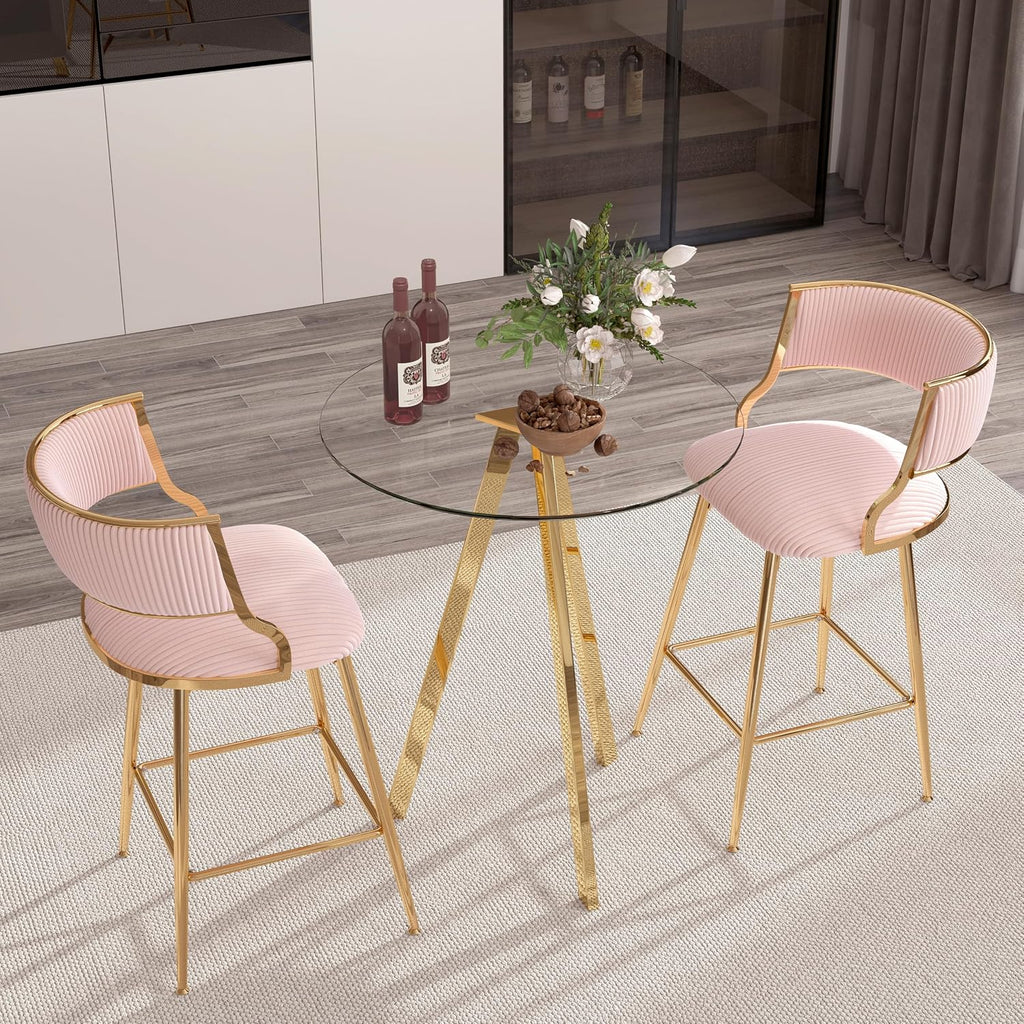Round Bar Table, 37.4" High Pub Table, 31" Small Cocktail Table with Metal Base & Glass Top, for Small Spaces, Bistro Pub, Cafe(Gold)