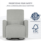Evolur Holland Upholstered Plush Seating Glider Swivel, Glider Chair for Nursery in Harbor, Modern Nursery Glider, Tool-Free Assembly, Easy to Clean, Environmentally Conscious Glider