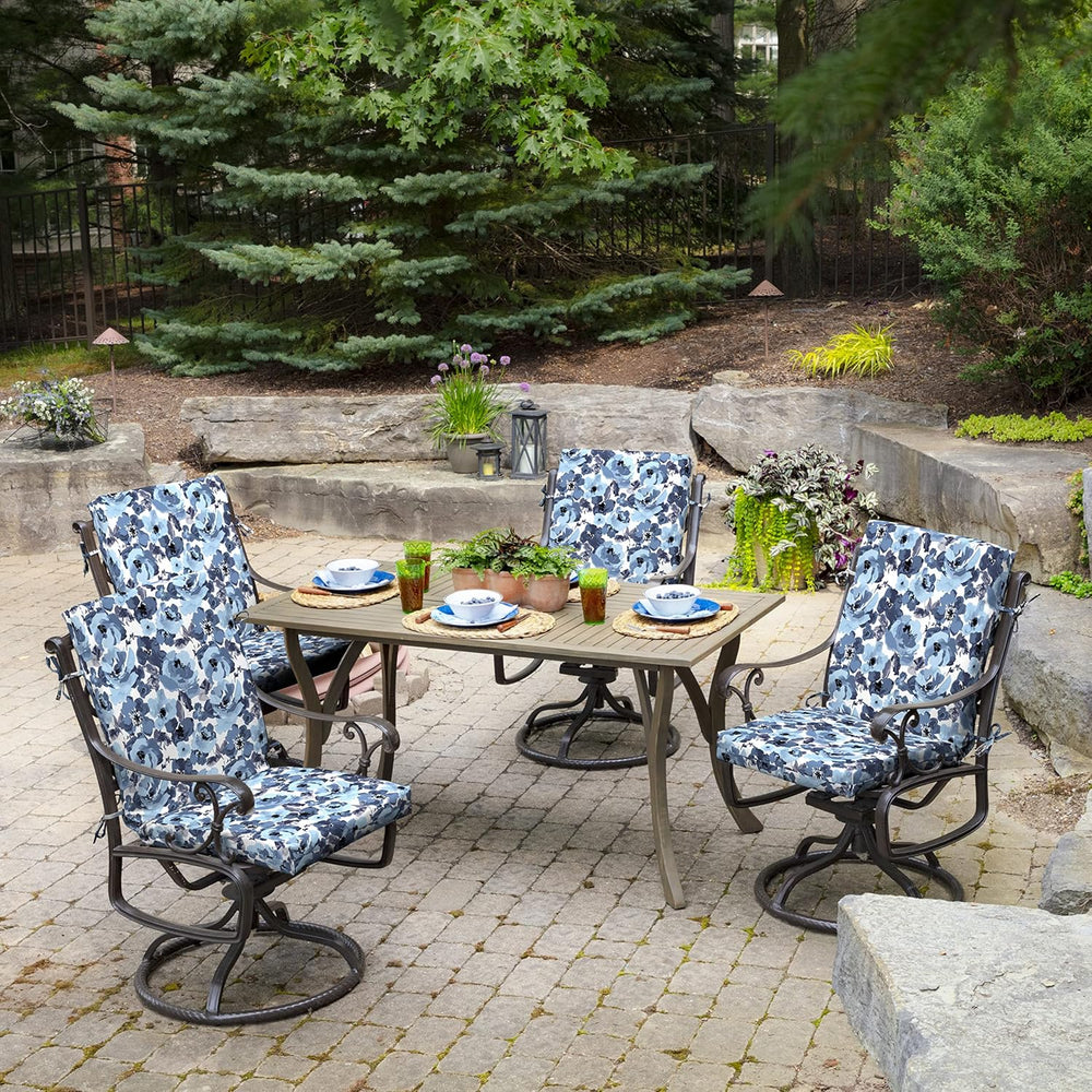 Arden Outdoor Dining Chair Cushion, 4-Pack, 20x44, Blue Garden Floral