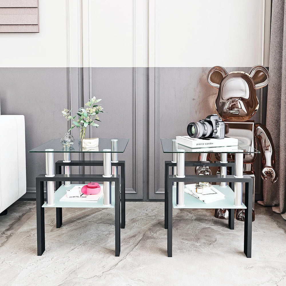 Living Room Tables Set,3 Piece Glass Coffee Table and End Tables Set for Livi...