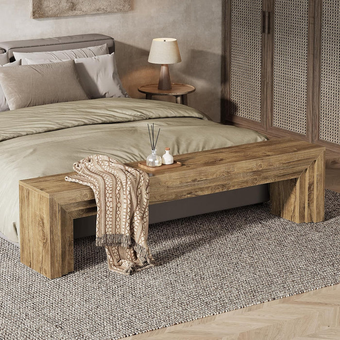 Tribesigns 71" Extra Long Entryway Bench, Modern Farmhouse Shoe Bench Wooden Indoor Seating with Layered Design for Hallway, End of Bed, Living Room, Sofa Back, Dining Room, Brown