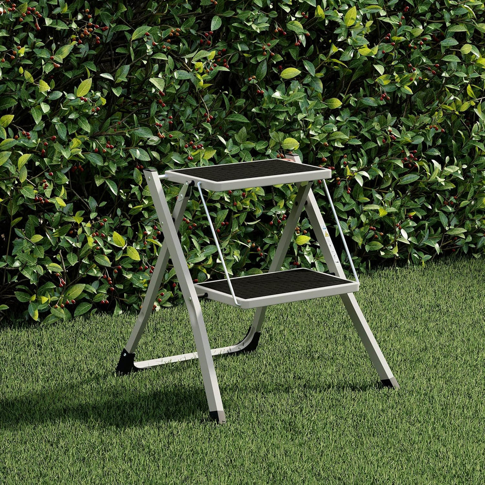 Home Vida 2 Step Ladder Compact, Heavy Duty Steel, Portable Folding, Anti-Sli...