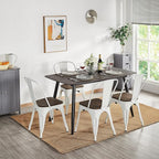 Yaheetech Metal Dining Chairs Set of 4, Industrial Stackable Kitchen Chairs with Wood Top Seat for Dining Room/Restaurant/Bistro/Patio, Indoor & Outdoor Use, White