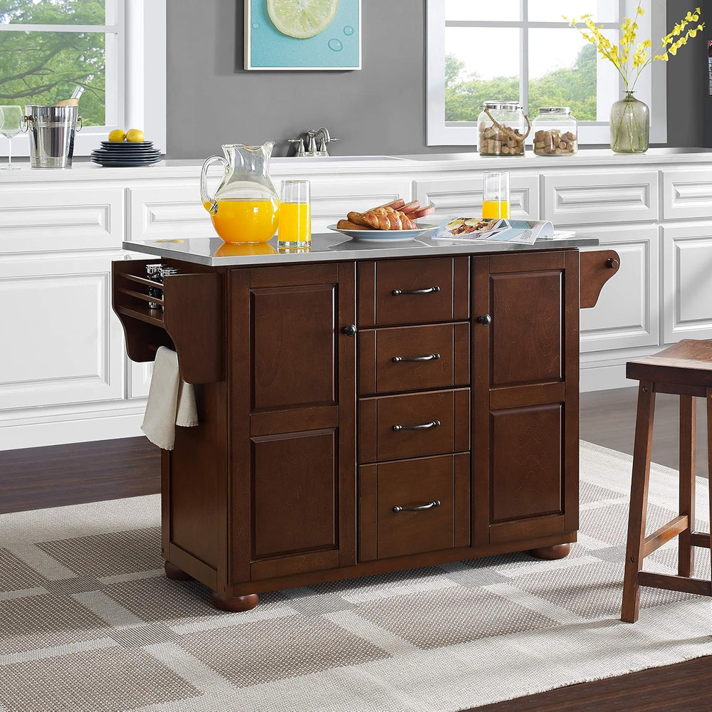 Crosley Furniture Eleanor Stainless Steel Top Kitchen Island with Spice Rack,...