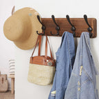Dseap Coat Rack Wall Mounted - 5 Tri Hooks, Heavy Duty, Wooden Wall Coat Hanger Coat Hook for Clothes Hat Jacket Clothing, Natural & Black, 2 Packs