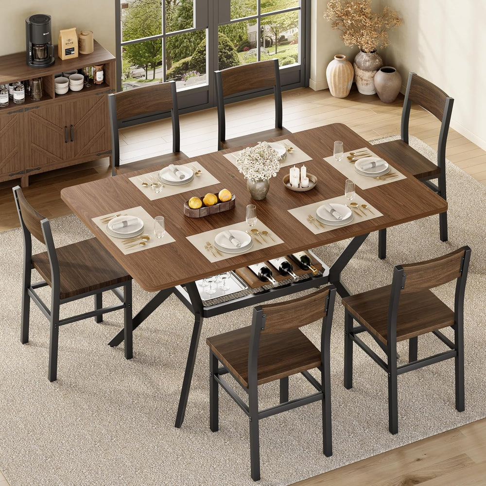 55 inch Dining Table for 4-6, Rectangle Kitchen Table with Storage Shelf, Spa...