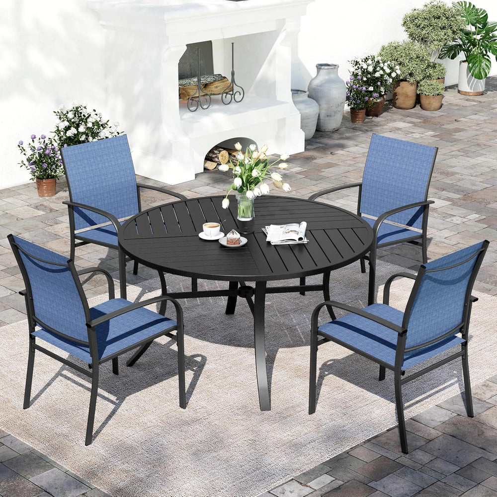 SUNSHINE VALLEY 5pc Patio Dining Set, 42" Round Table & 4 Blue Chairs