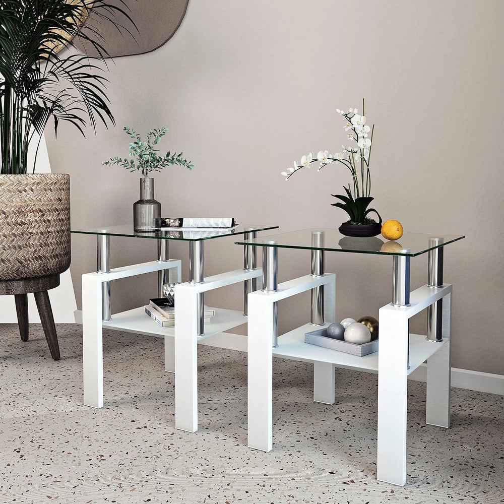 BIGTO 2 Pcs Tempered Glass Side Table, End Table for Living Room, Sofa Table ...