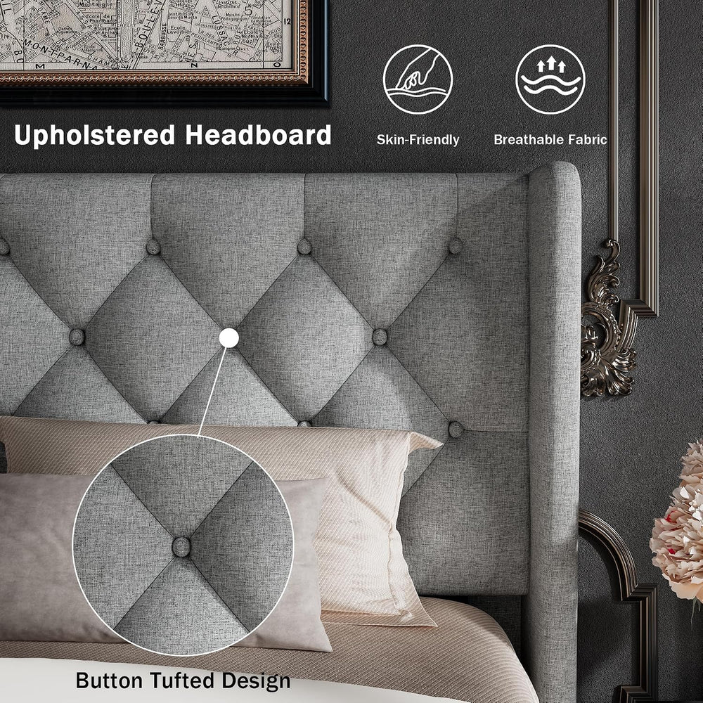 GalnFu Queen Size Bed Frame with Button Tufted Headboard, Upholstered Platfor...
