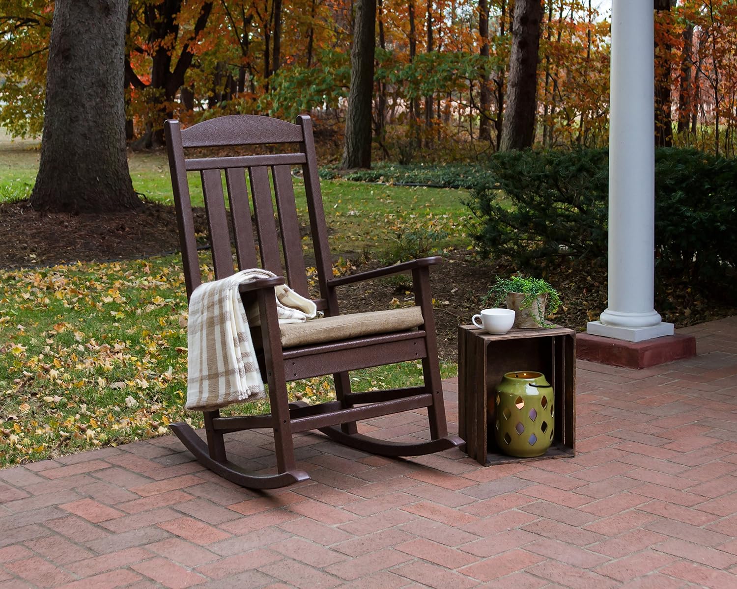 POLYWOOD R100MA Presidential Outdoor Rocking Chair, Mahogany & ECT18MA Long Island 18" Side Table, Mahogany