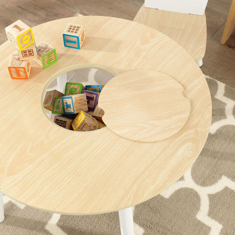 KidKraft Wooden Round Table & 2 Chair Set with Center Mesh Storage - Natu...