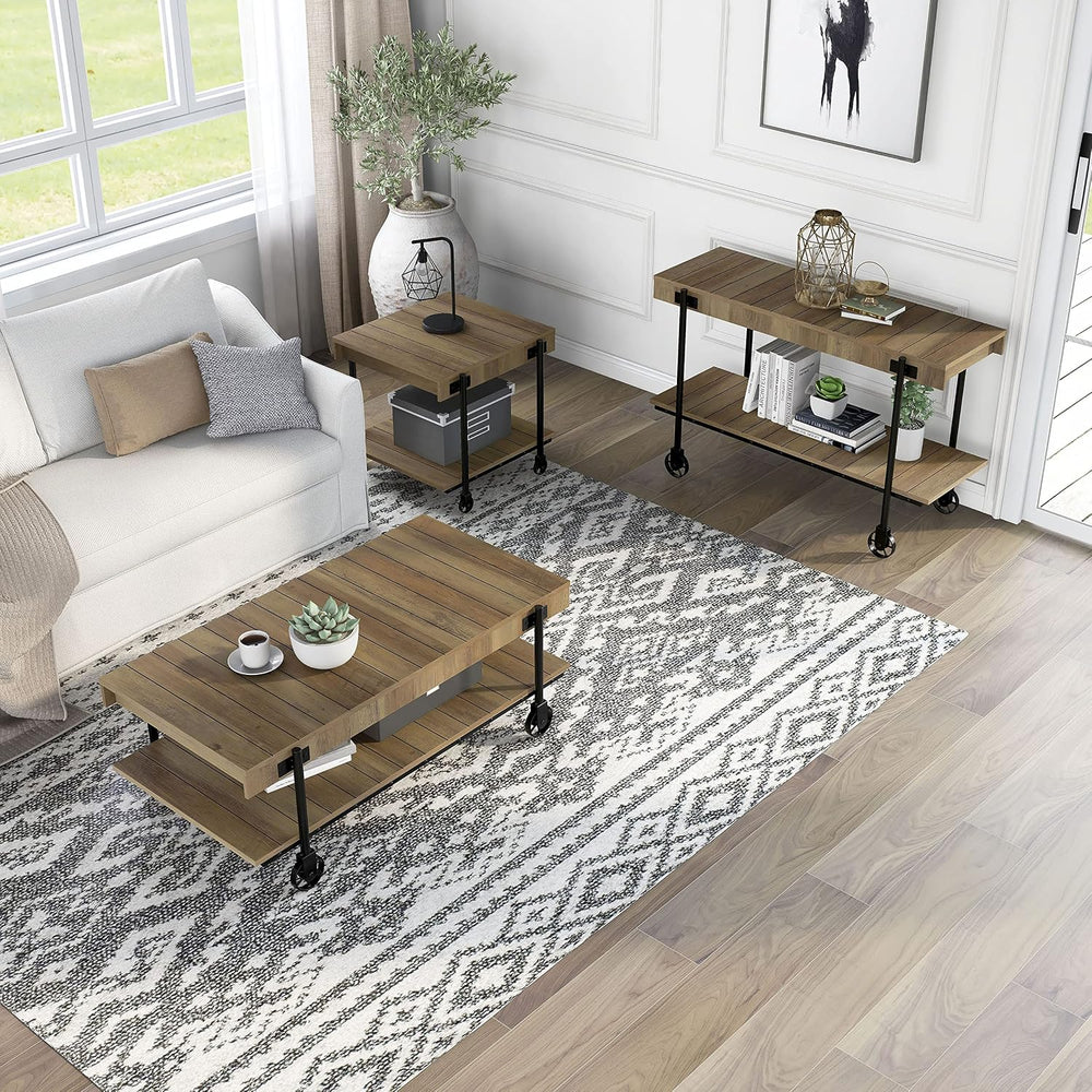 Furniture of America Cleon Industrial Open-Shelf 3-Piece Coffee, End and Sofa...