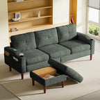 Ball & Cast Modular L Shaped Sectional Sofa with Movable Storage Ottoman,3 Seater Comfy Cloud Couch W/Cupholders and USB Ports,Linen Fabric Sofa for Living Room,Apartment,Small Space,Green,78"