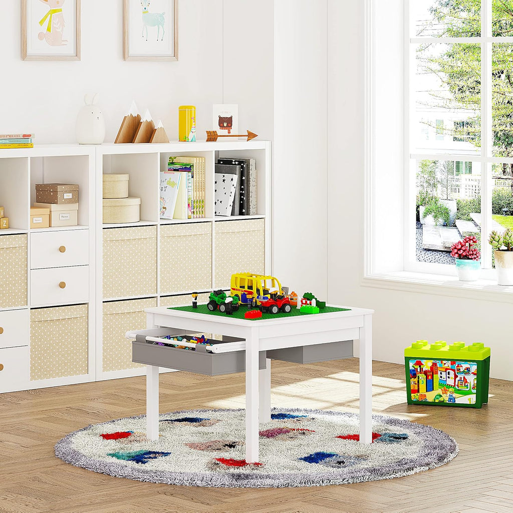 UTEX 2 in 1 Kids Construction Play Table with Drawers Built-in Baseplate | Wooden Kids Building & Activity Table with Storage, Water-based Paint Finish, Compatible with Lego and Duplo Bricks
