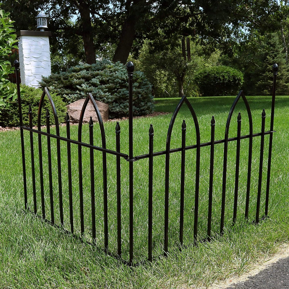 Sunnydaze Gothic Arch Decorative Garden Fence Panels, Black, Set of 2