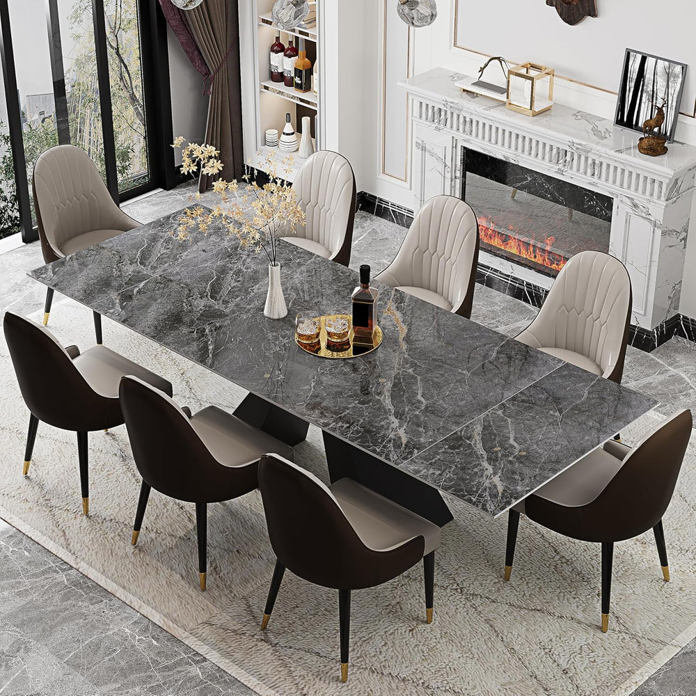 Telescoping Faux Marble Table 63-94.49" Adjustable Length 8-10 People He...