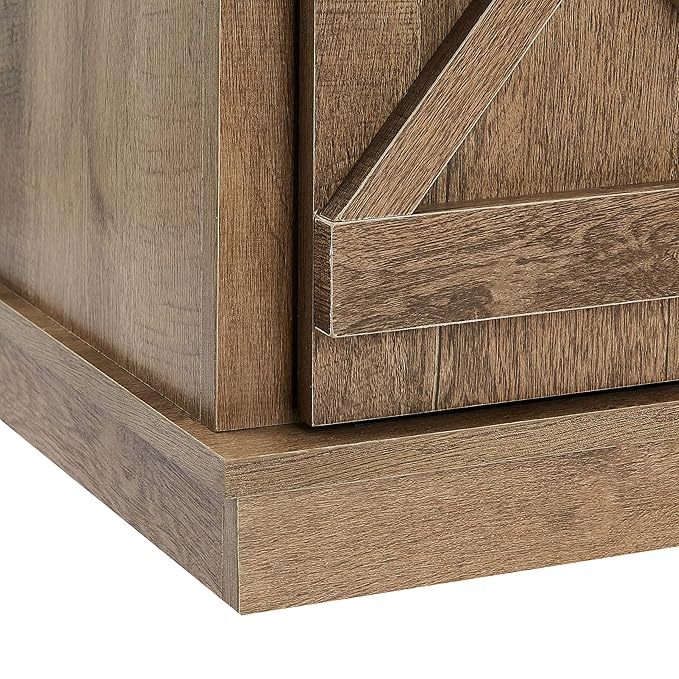 ROCKPOINT Sliding End Table with Slide Barn Door,Storage Sofa Table,Dark Oak