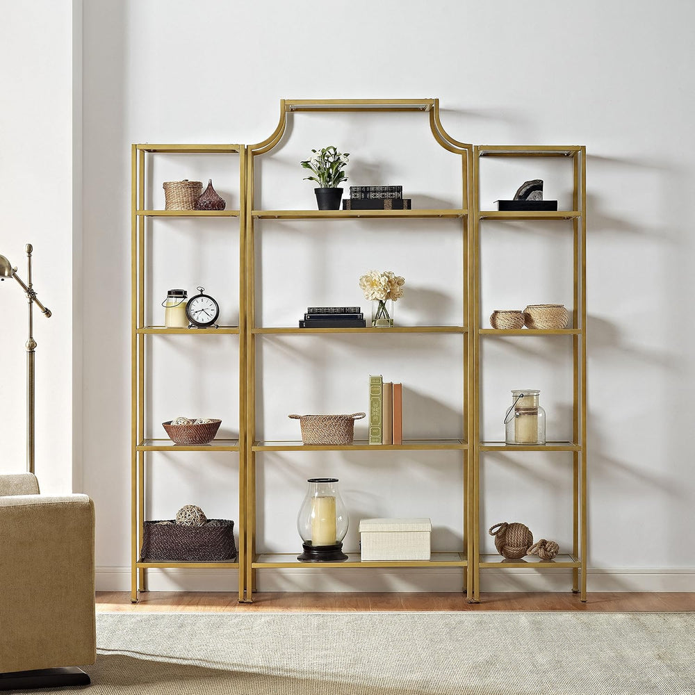 Crosley Furniture Aimee 3-Piece Bookshelf Set, Glass Shelves