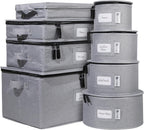 Hard Shell China Storage Containers 8-Piece Set Moving Boxes for Dinnerware, Glasses, Plates, Mugs and Saucers Sturdy Dish Organizer with Dividers for Seasonal Storage - Service for 12 - Gray