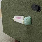 Upholstered Recliner Swivel Glider Nursery Chair Reclining Performance Fabric Rocker with Wood Base,Boucle,Moss Green